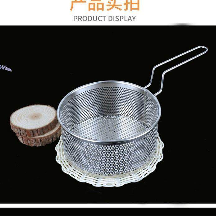 Gambar high quality 304 stainless steel frying basket snack frying basket punching frying basket chicken wings basket french fries basket blue snack basket frame oil filter leaking spoon