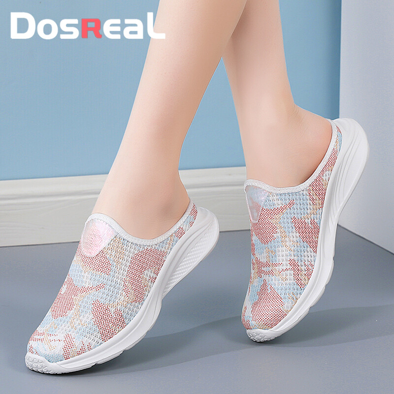 DOSREAL Flat Shoes for Women Half Slipper Korean Breathable Slip on Shoes Fly Woven Soft Soled Cloth Shoes Casual Fashion Single Shoes ราคา 582 บาท*ส่งฟรี