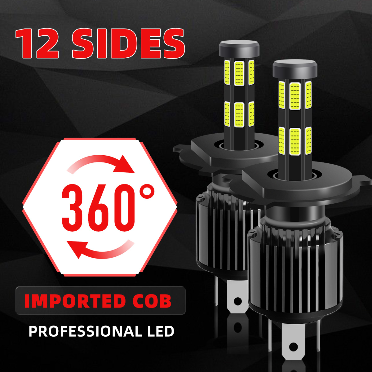 CarTnT 1PC H4 LED 12 Sides COB Motorcycle Headlight Bulb 6000K Hi/Lo Beam Light White 6000LM 45W ราคา 399 บาท*ส่งฟรี