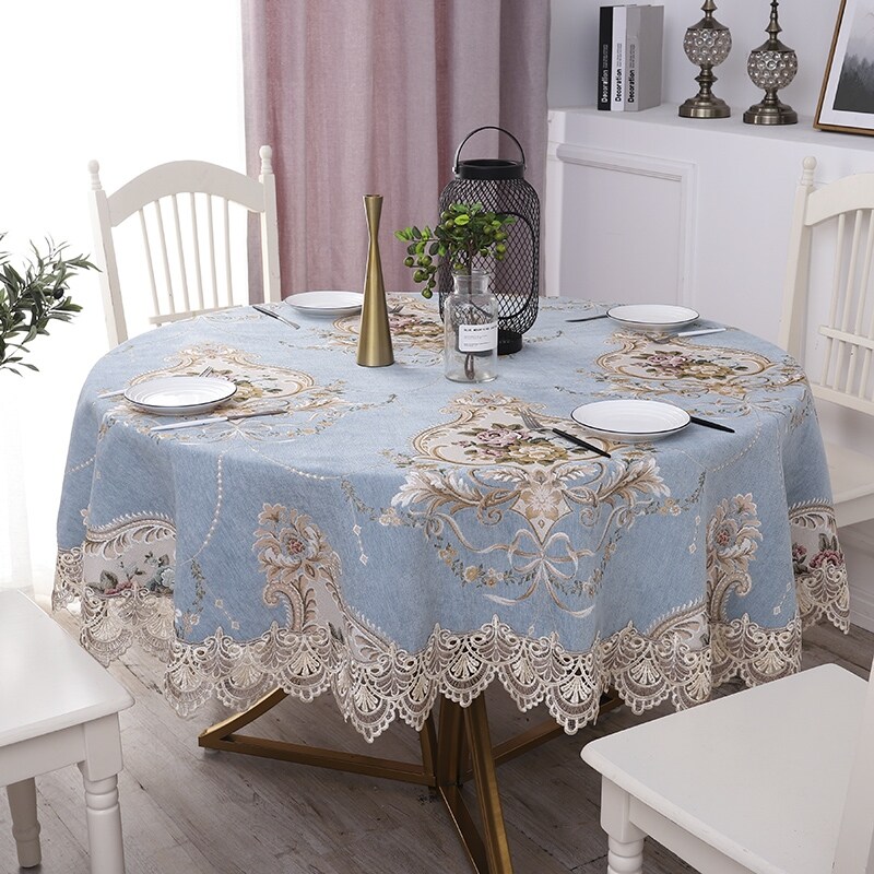 Gambar European big round table cloth round tea table lace cloth round of household cloth Nordic household table table cloth patch