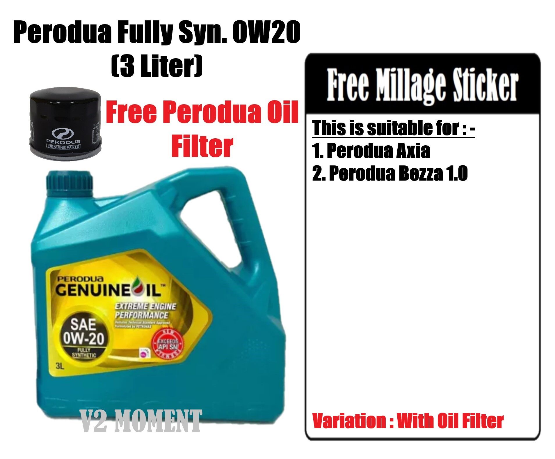 Perodua Fully Synthetic SAE 0W20 Engine Oil 3L With Variation With Oil Filter Only Oil Price