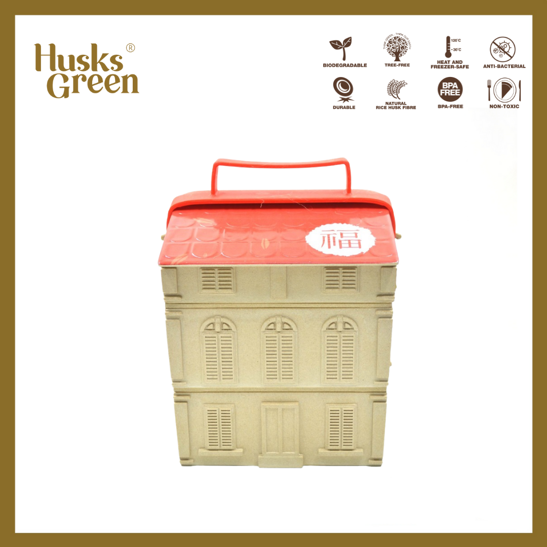 Gambar Husk s Ware Stackable TingKat Food Carrier Container | Rice Husks | Eco Friendly | Biodegradable | BPA Free | Microwaveable