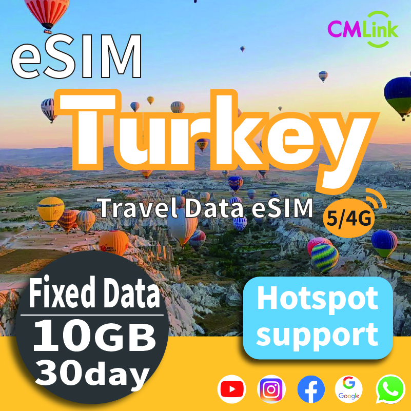 Turkey Data eSIM Card with Unlimited 10GB tofor 30 Day High-Speed Data for Travel Prepaid 4G/5G LTE (Hotspot+Top-Up,QR Code Sent to Your Email)) ราคา 1,819 บาท*ส่งฟรี