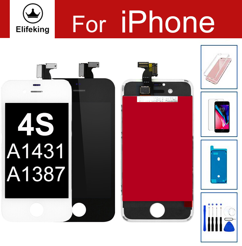 Hạng aaa + + + chất lượng cao cho iphone 4 4s lcd màn hình cảm ứng lcd hiển thị cảm ứng digitizer lắp ráp thay thế không có điểm ảnh chết + kính cường lực + công cụ