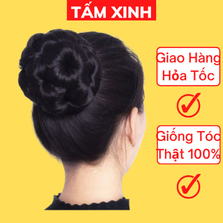 Búi tóc giả trung niên cao cấp dầy đẹp, kẹp tóc giả cổ trang BÚI HOA KHÔNG ĐÁ