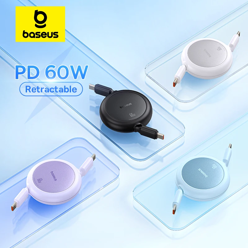 Baseus 60w cáp sạc có thể thu vào usb c loại c pd cáp sạc nhanh cho iphone 15 samsung huawei xiaomi