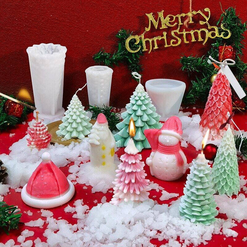 Gambar 3D Christmas Tree Silicon Mould DIY Pine Cedar Aromatic Candle Making Resin Soap Mold Christmas Gifts Craft Supplies Home Decor