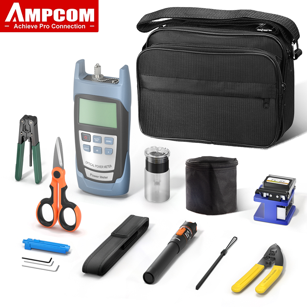 AMPCOM 13/12 in 1 FTTH Fiber Optic Tool Kit with Fiber Cleaver FC-6S Visual Fault Locator Optical Power Meter Fiber Stripping Tool Kevlar Scissor ราคา 1,669 บาท*ส่งฟรี