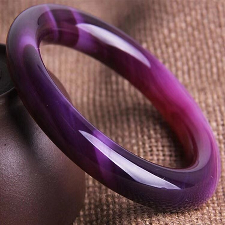 Đá tự nhiên đá mã não màu tím Vòng đeo tay nữ hoàng đế tròn màu tím Dải Bangle mã não Vòng đeo tay