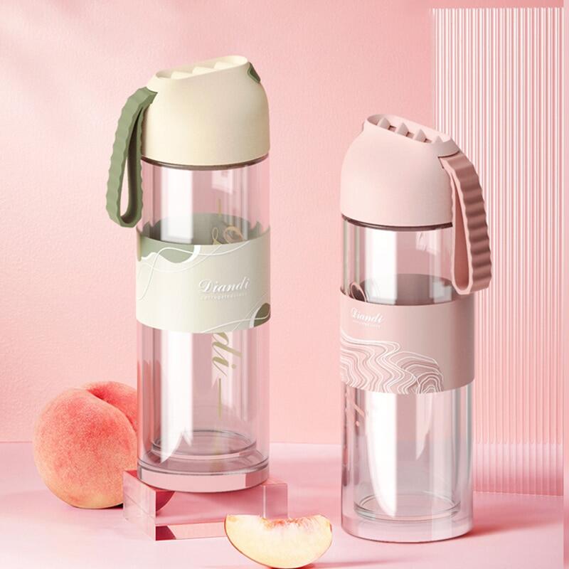 Gambar New Double Layer Glass Bottle Clear Cute Hot Water Bottles Portable Glass Tea Cup Eco Friendly Waterbottle Free Shipping Items