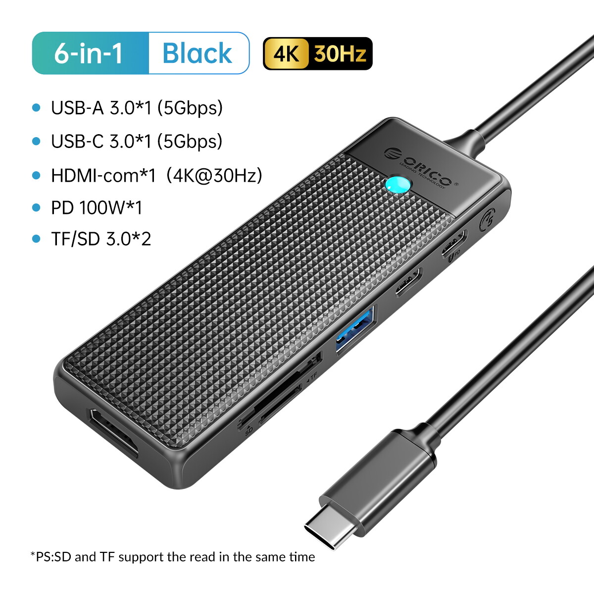 Orico 7 trong 1 ổ cắm máy tính xách tay 3 màn hình USB C sang HDMI Adapter với 4K HDMI 100W PD cho M