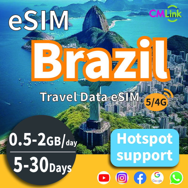 Brazil Travel Data eSIM Card with Unlimited (5-30 Days, 0.5GB/1GB/2GB Daily High-Speed Data + Hotspot + Top-Up, QR Code Sent to Your Email) Countries Covered:Brazil, Argentina, Chile, Peru, Paraguay, Uruguay, Ecuador, Colombia ราคา 1,793 บาท*ส่งฟรี