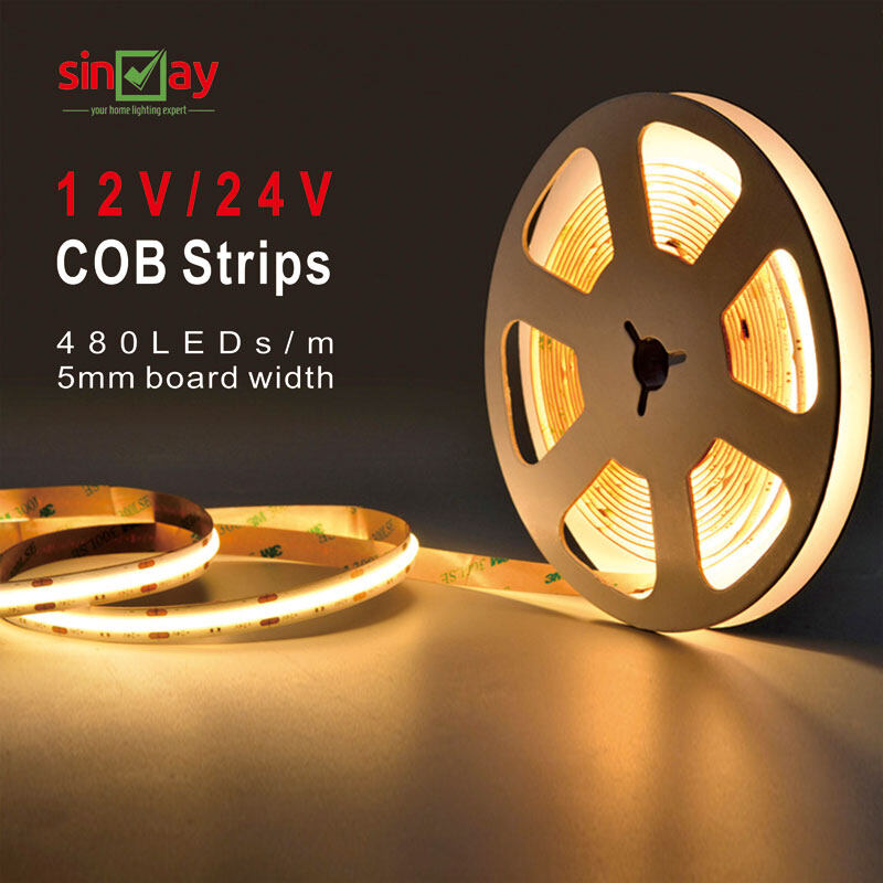 Sinvay 5mm chiều rộng LED COB Strip Light Đèn dải LED 480 LEDs m 12V 24V