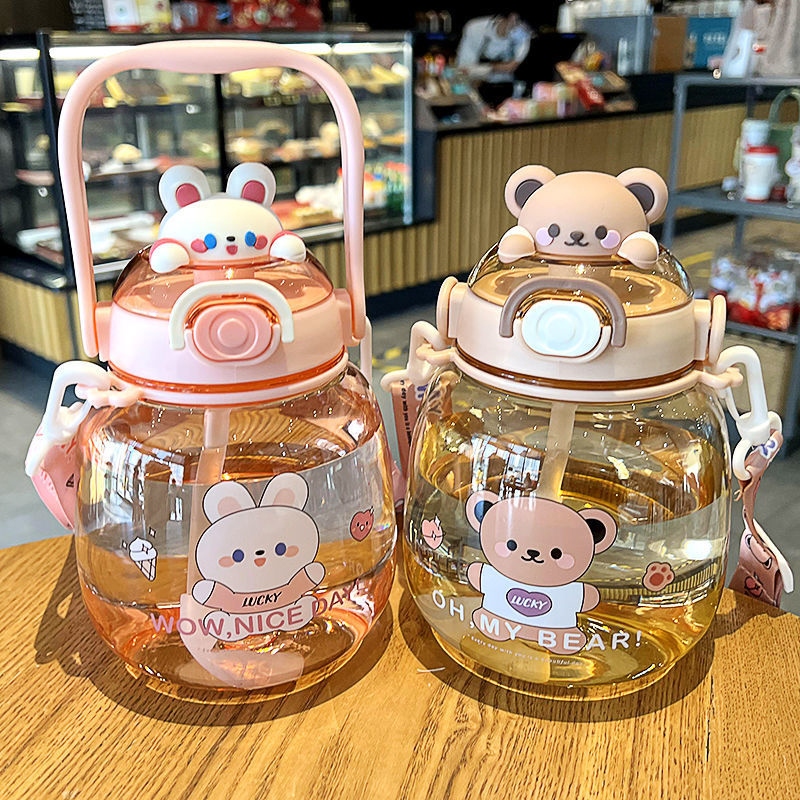 Gambar ?CW? CuteWater Bottle Large Capacity Straw Cupproof Juice MilkTea Drink Bottle KawaiiCup ForKids