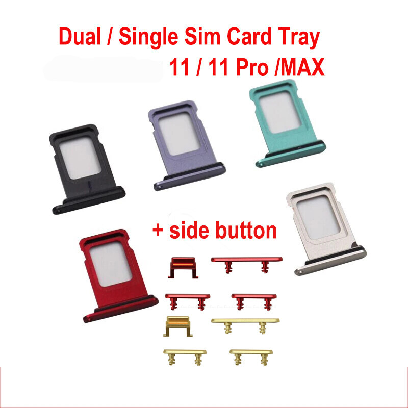 Cho iPhone 11/ 11 Pro / Max Duy Nhất/Kim Loại Kép Nhựa Nano Sim Card Tray Khe Chủ + Nút Bên