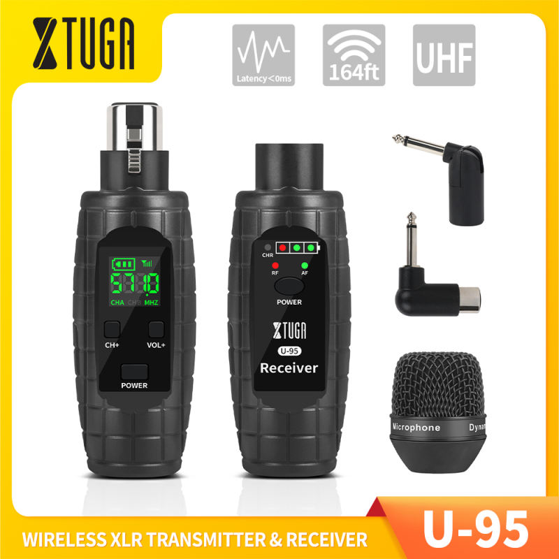 Xtuga U95 Không Dây Xlr máy phát và máy thu Uhf Không Dây Guitar Máy thu phát Với Microphone Có Thể Sạc Lại Bộ chuyển đổi mic Cho micro điện động Bộ trộn âm thanh Đàn Ghi-ta Bass điện