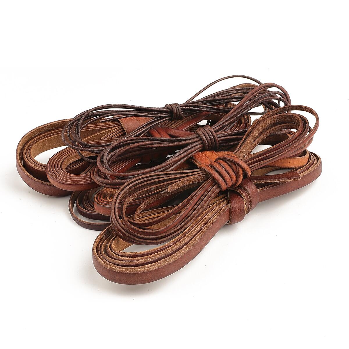 2M Genuine Leather Cord Flat Round Retro Yellow Brown Cow Leather DIY Jewelry 