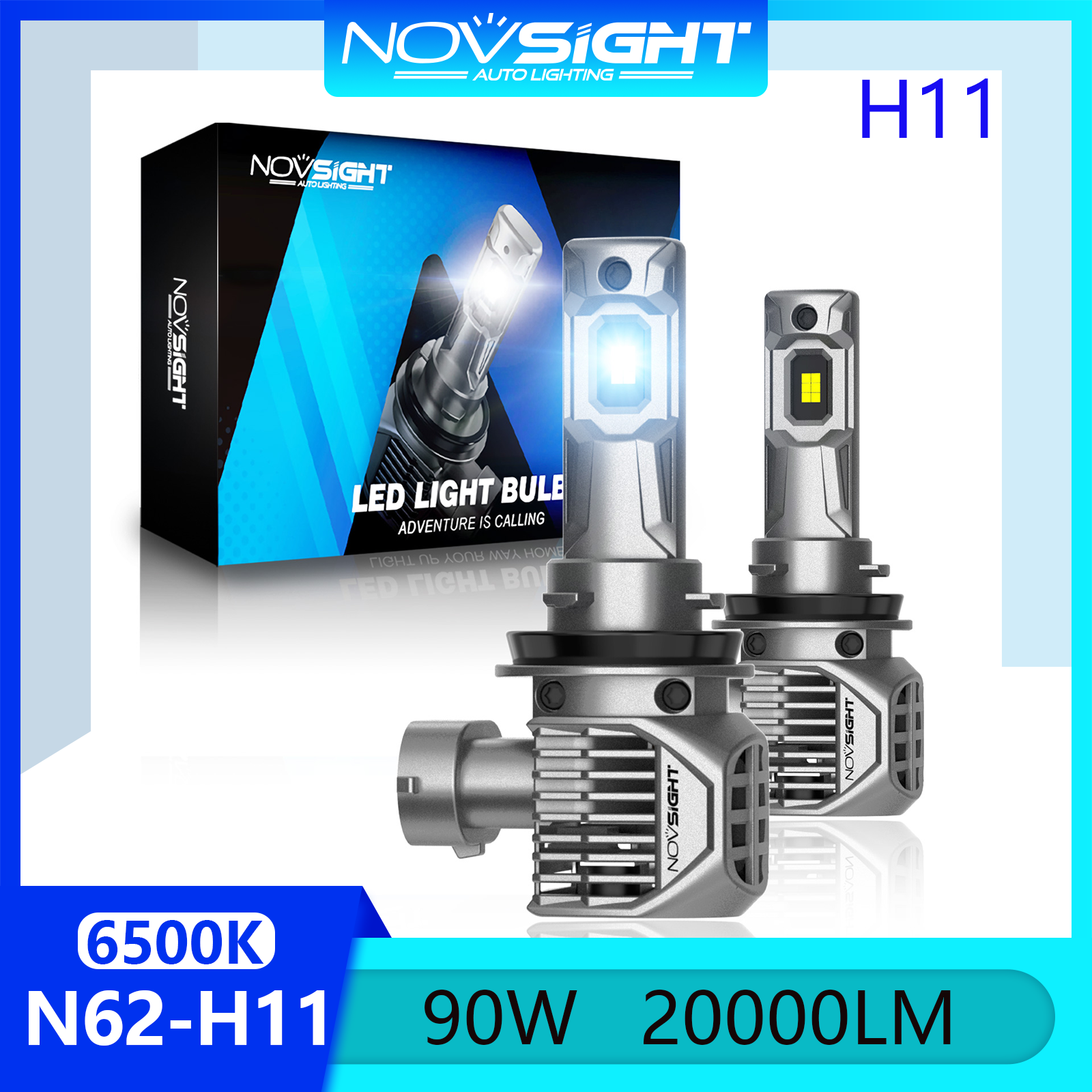 Novsight N62 H11 Bóng đèn pha LED 6500K Trắng mát Ánh sáng LED cực kỳ sáng cho ô tô Đèn sương mù chù