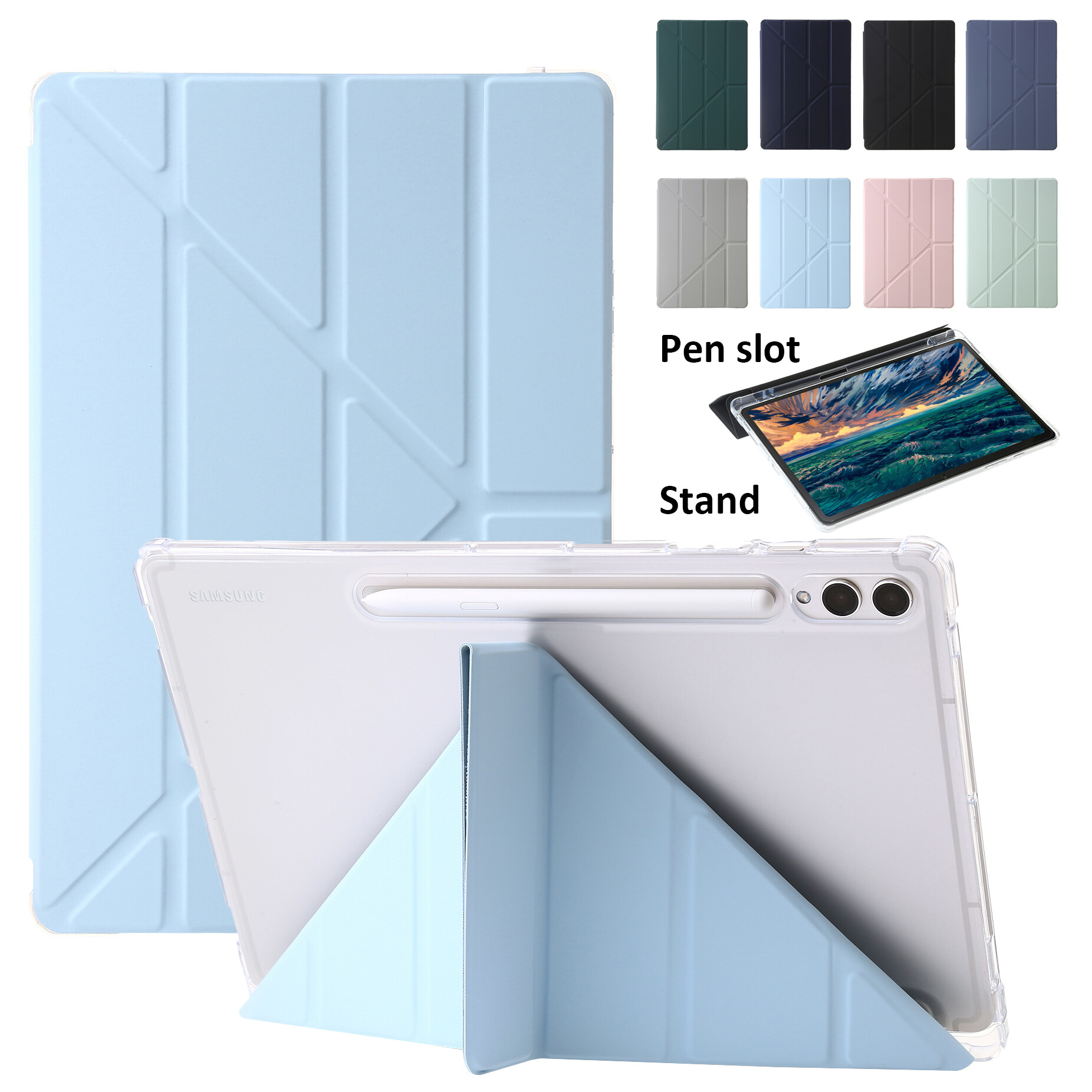 Đối với samsung galaxy tab s9 fe tabs9 fe+ cộng với 2023 máy tính bảng 12.4 11.0-inch wi-fi sm-x610 5g sm-x616 sm-x510 sm-x516 x810 sm-x816 x716 sm-x710 thời trang có thể gập lại đứng lật máy tính bảng máy tính trường hợp chất liệu da pu bìa với rãnh để b
