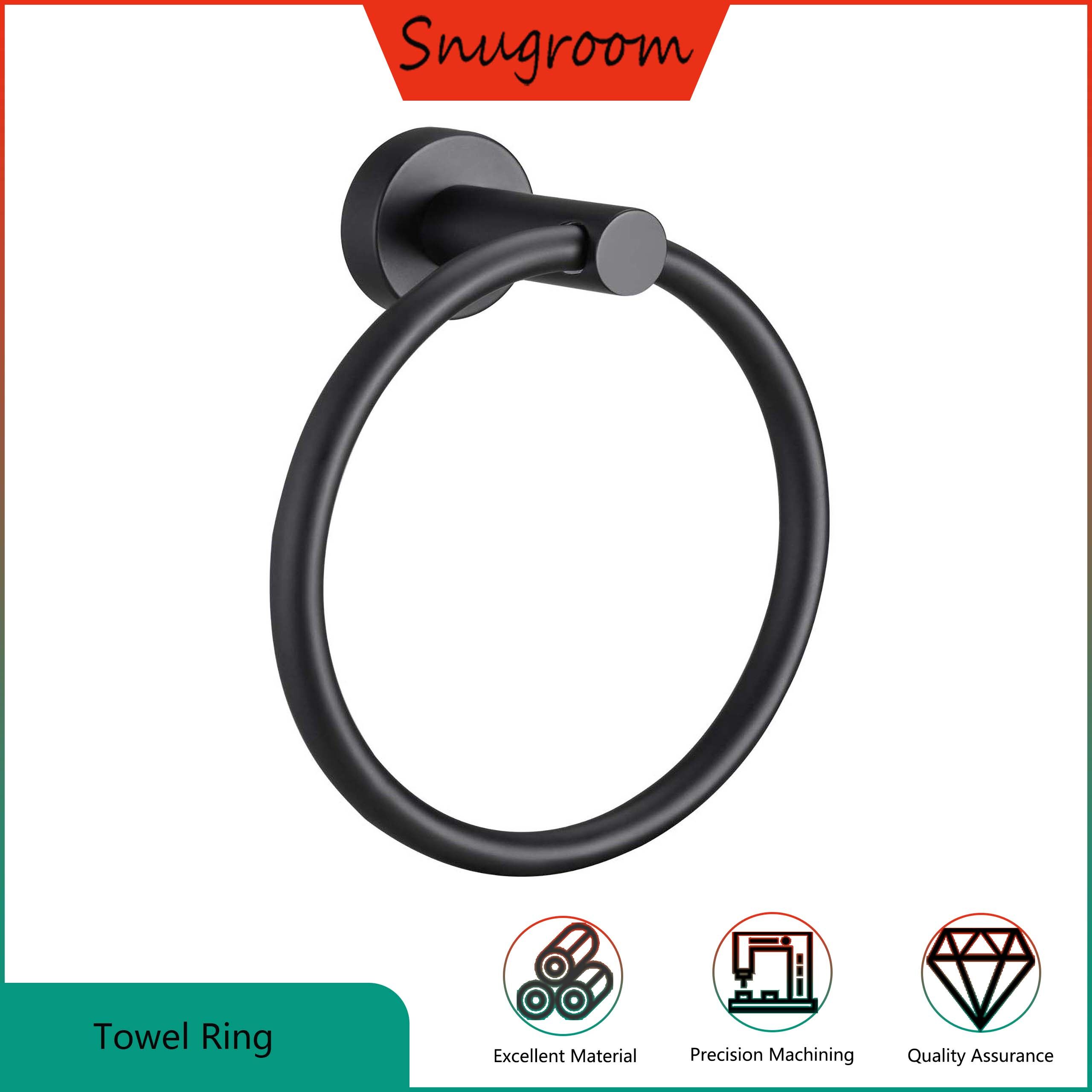 Snugroom 1 Pack Black Stainless Steel Round Drilled Wall Mounted Bathroom Towel Rack ราคา 232 บาท*ส่งฟรี