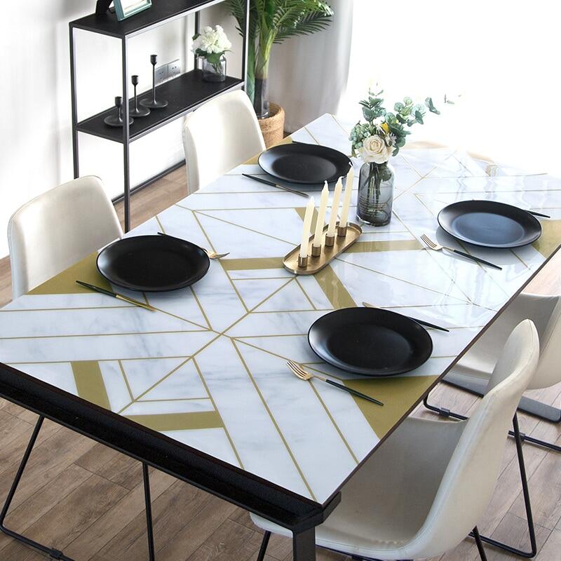 Gambar Imitation Marble Gold PVC Soft Glass Waterproof Oil Proof Heat Resistant Table Mat Odorless Tablecloth Customize Table Protector