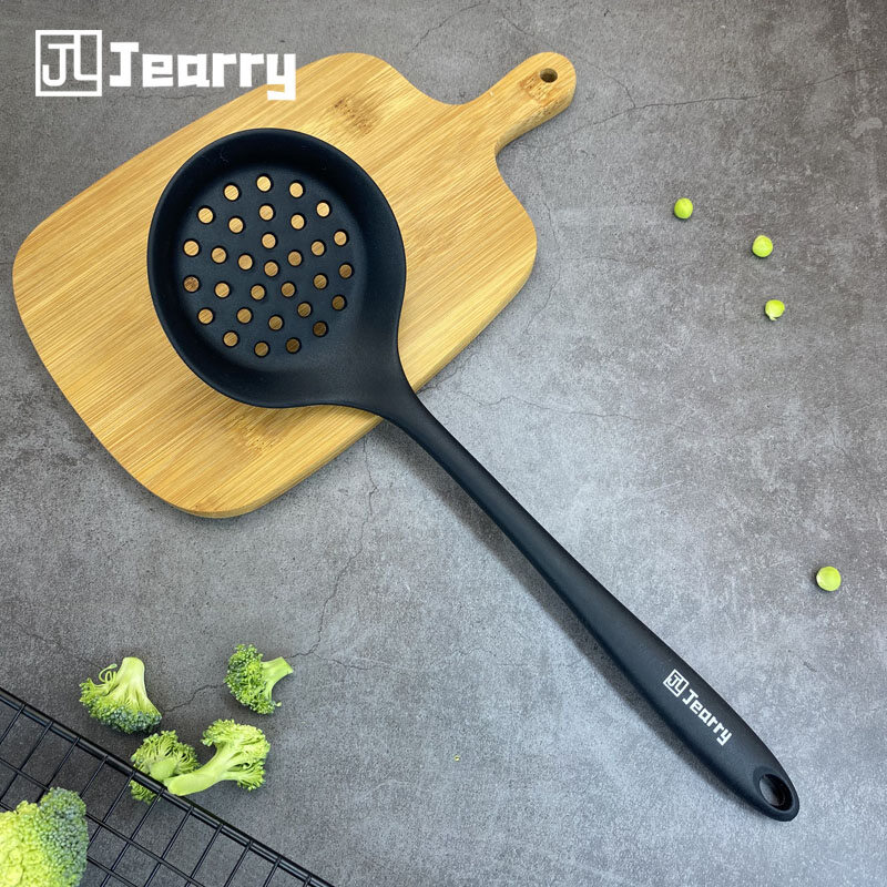 Gambar Jearry Silicone Handle Slotted Ladle Heat Resistant Food Grade Silicone Kitchen Utensils