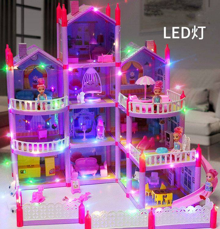 Búp Bê Freebie + Đèn Cổ Tích, Nhà Búp Bê Biệt Thự Lớn, Nhà Búp Bê Barbie Công Chúa, 4 Tầng, Mơ Ước, Quà Tặng Giáng Sinh, Bộ Đồ Chơi Đồ Hàng Tự Làm