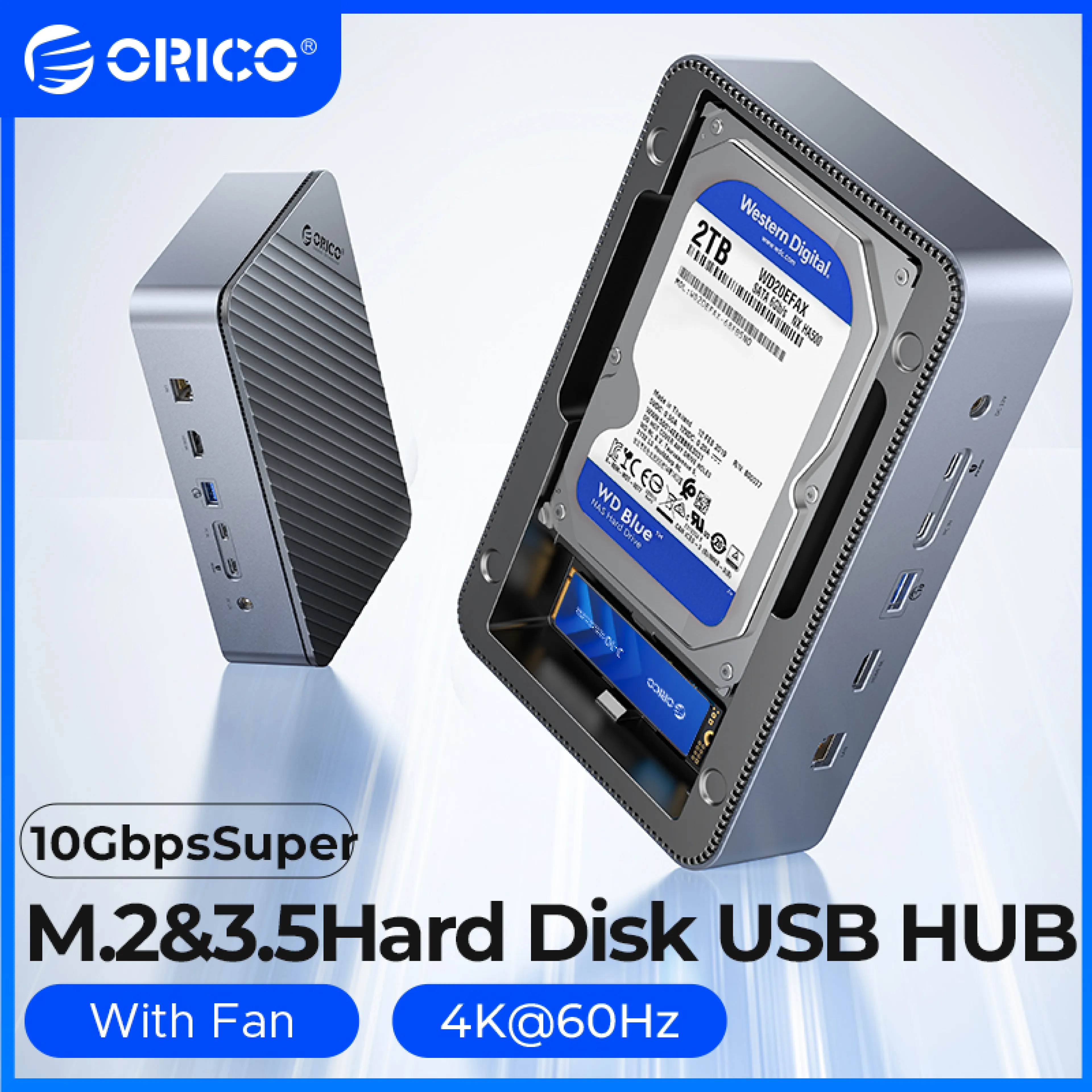 ORICO M.2 NVME SSD and HDD Case 3.5 Hard Drive Enclosure Docking Station Deck Dock 10 in 1 HDMI 4K60Hz PD100W Ethernet External Hard Drive SSD Enclosure
