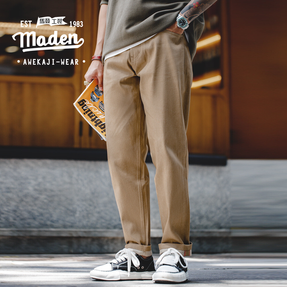  Maden Thương Hiệu Quần Áo Lao nam thanh niên Trưởng Thành Phong Cách 2025 Mùa Thu Mỹ cổ điển Mới Quần Jean Khaki tai đỏ Amekaki Denim Người Đàn Ông Của Cha quần ống đứng 