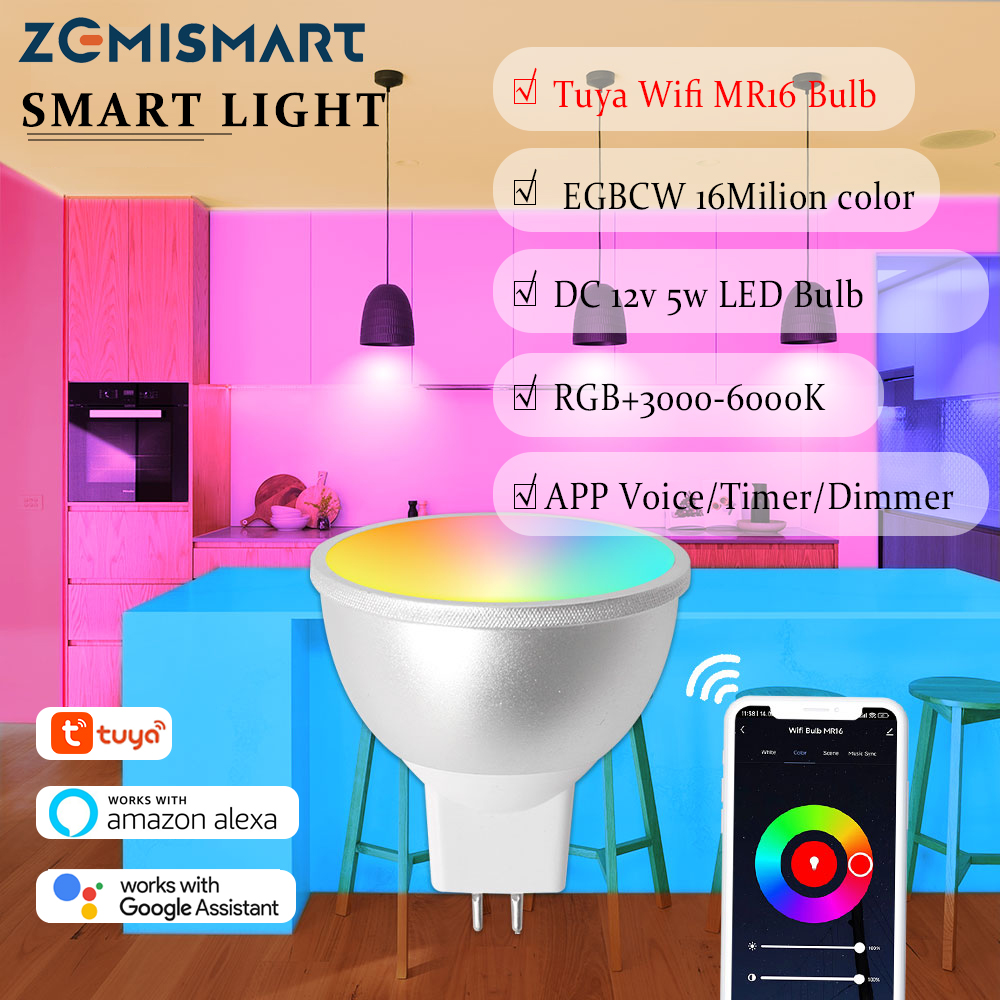 zemismart Wifi LED Bulb MR16 12V 5w Christmas Decor RGBW Soptlight WiFi Alexa Home Assistant Tuya Smart Life APP Remote Control Colorful Timer LED Light Dimmer Lamp ราคา 264 บาท*ส่งฟรี