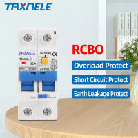 Taxnele RCBO ngắt mạch 2P 30mA quá tải ngắn bảo vệ rò rỉ hiện tại 220V 230V 16A 20A 32A 63A 80A dòng điện dư MCB bảo vệ