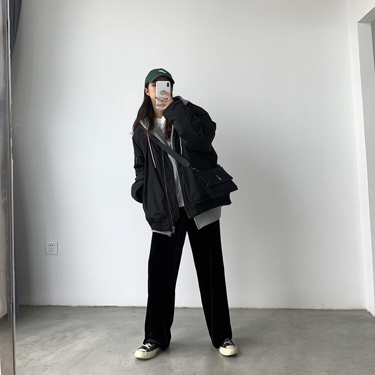 PWAE Hoodies Jacket for Women Korean Oversize Gray Hooded Sweater for Women Zipper Jacket Women's Ins Trend Tops for Women