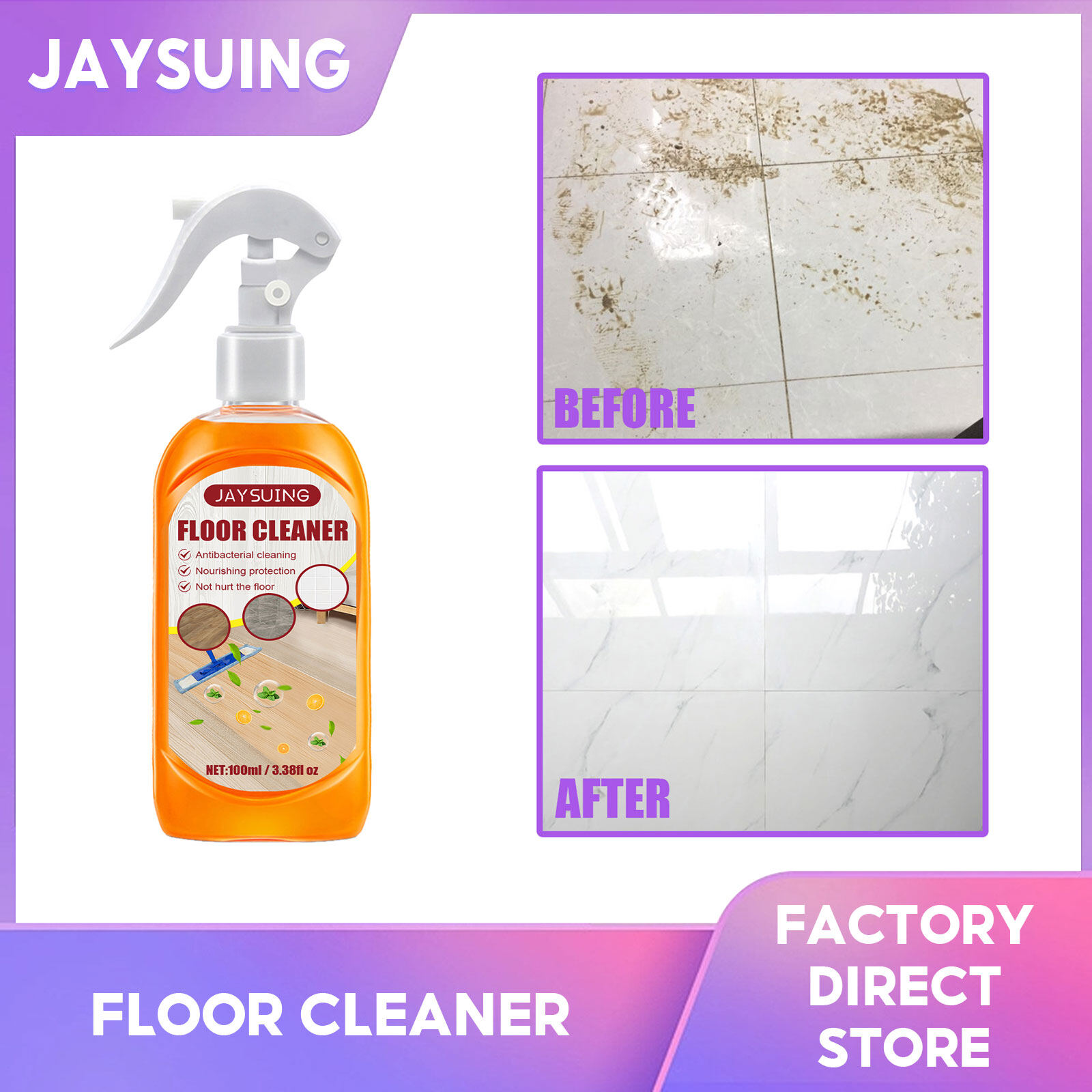 Jaysuing Floor Cleaner Cleaner Mopping The Floor Cleaning Household Cleaning Strong Decontamination Clean Brightening Care Wiping Wooden Floor Tiles Toilet Porcelain Cleaning (100ml) ราคา 164 บาท*ส่งฟรี