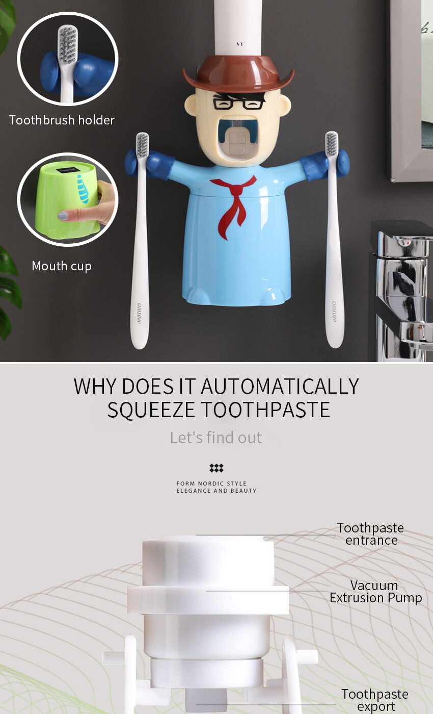 Bộ Dụng Cụ Lấy Kem Đánh Răng Tự Động ECO-HOME, Dụng Cụ Vắt Phòng Tắm Dễ Thương Giá Để Bàn Chải Đánh Răng Cốc Rửa Giá Để Bàn Chải Đánh Răng Sáng Tạo Hình Hoạt Hình Gắn Tường Hút ECOCO Giá Đỡ Ép Ép Lười Biếng