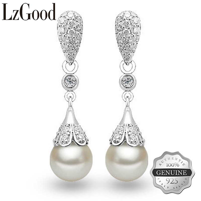  【Giao Hàng Nhanh lzgood 925 Ngọc Trai Bạc Thật Trang Sức Ngọc Trai Nước Ngọt Tự Nhiên Bông Tai Thả Cho Nữ Đám Cưới Bạc Bông Tai Lủng Lẳng 