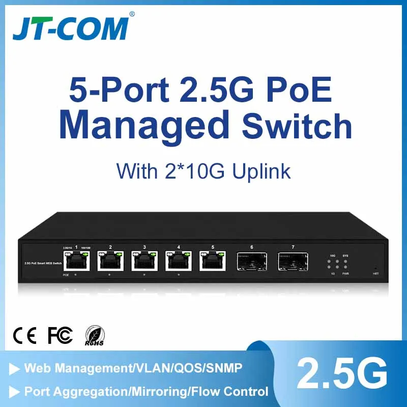 JT-COM 2.5G POE Network Switch Layer-2 5-port / 8Port POE Smart Web Managed Switch ราคา 8,967 บาท*ส่งฟรี