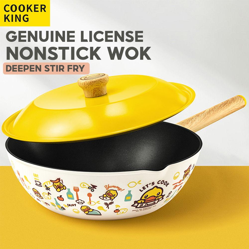 Gambar COOKER KING Nonstick Wok Wokpan Frying Pan Pots and Pans Cookware With Lid,Less Smoke,SNS Cookware,Suitable For All Stoves Gas,Induction,Electric Stove,28cm 30cm 32cm