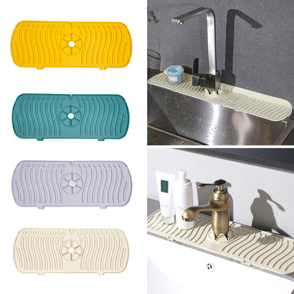 Gambar Countertop Protector Pad Sink Splash Guard Sink Anti Splash Pad Kitchen Faucet Absorbent Mat Silicone Faucet Splash Protector Table Cushion Placemat Bathroom Kitchen Gadgets