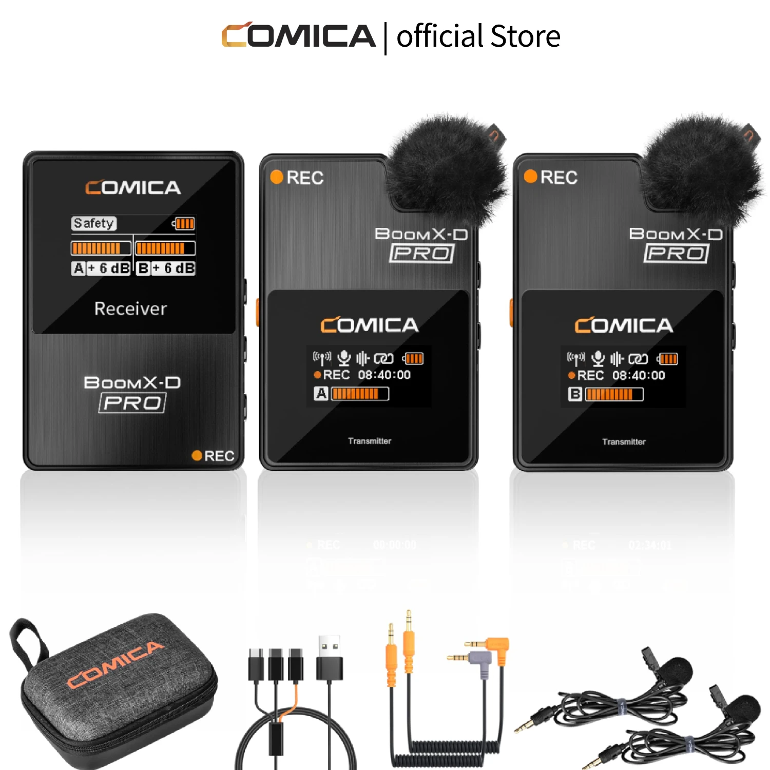 Micro dây chuyền không dây Comica boomx-d Pro, khử tiếng ồn Dung lượng ghi trên bo mạch 8GB, phạm vi 100 mét, Chế độ an toàn, micrô cho iPhone không dây, Android, phỏng vấn máy tính, vlog, phát trực tiếp