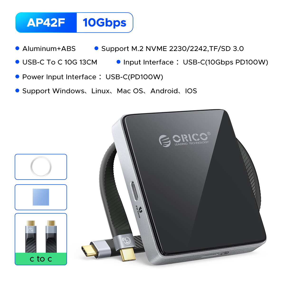 OICO M.2 Nvme 2230 SSD Bao Vây loại USB C Nhiếp Ảnh Ngoài Trời Không Thấm Nước Sốc USB C 3.2 Gen 2 L