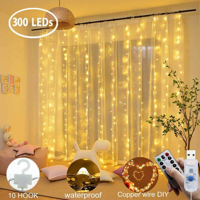 Fairy 300 Led Curtain Fairy Lights Usb String Hanging Wall Lights