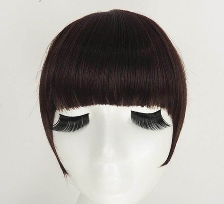 Fringe Clip Ở Trên Bangs, Tóc Nối Thẳng Nâu Đen * Thích Tóc Người