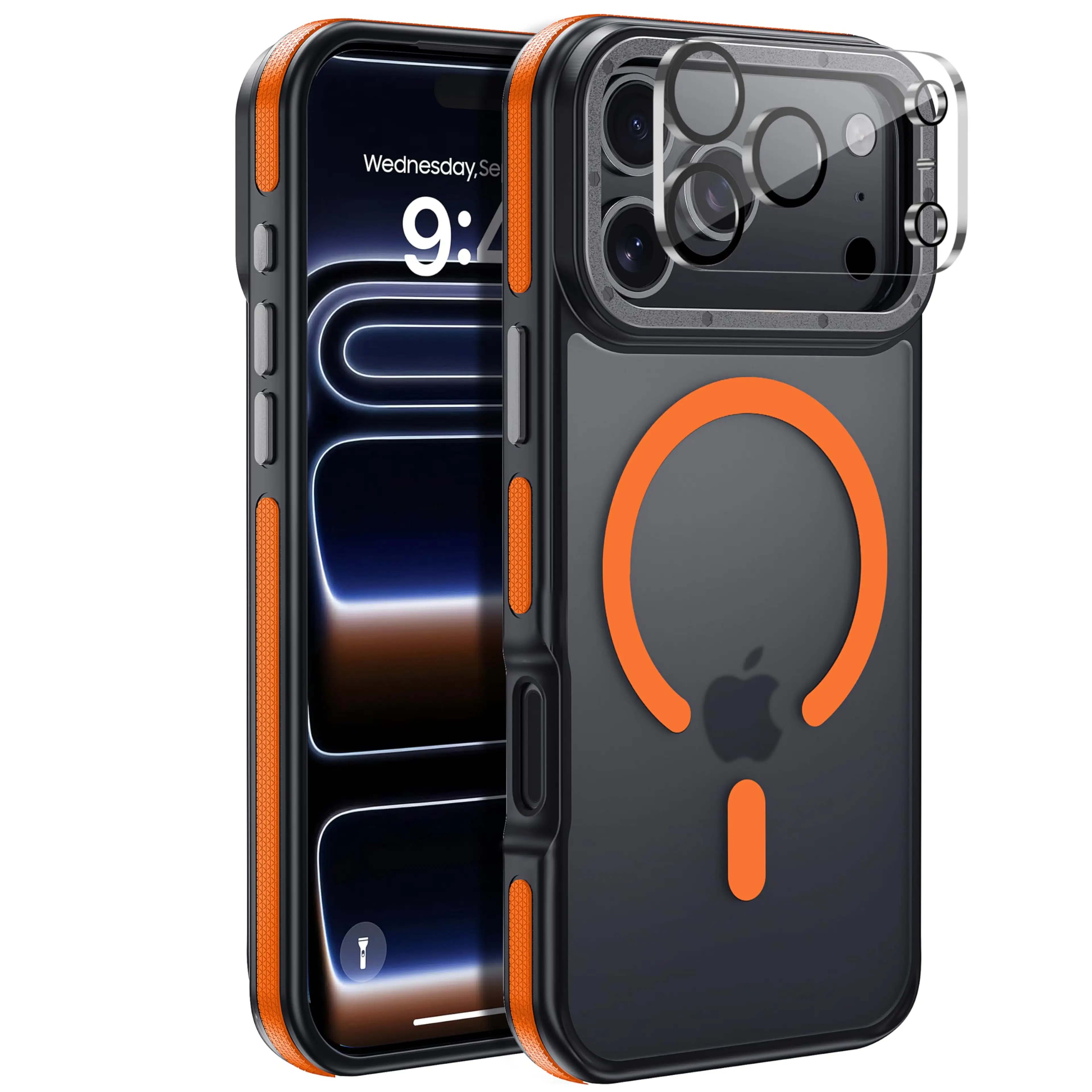for iPhone 16 17 Pro Max case with Camera Lens Protector[10Ft Military-Grade Protection] Compatible with fit MagSafe Shockproof Slim Thin Cover case for iPhone 12 13 14 15  Pro Max , Orange Bumper