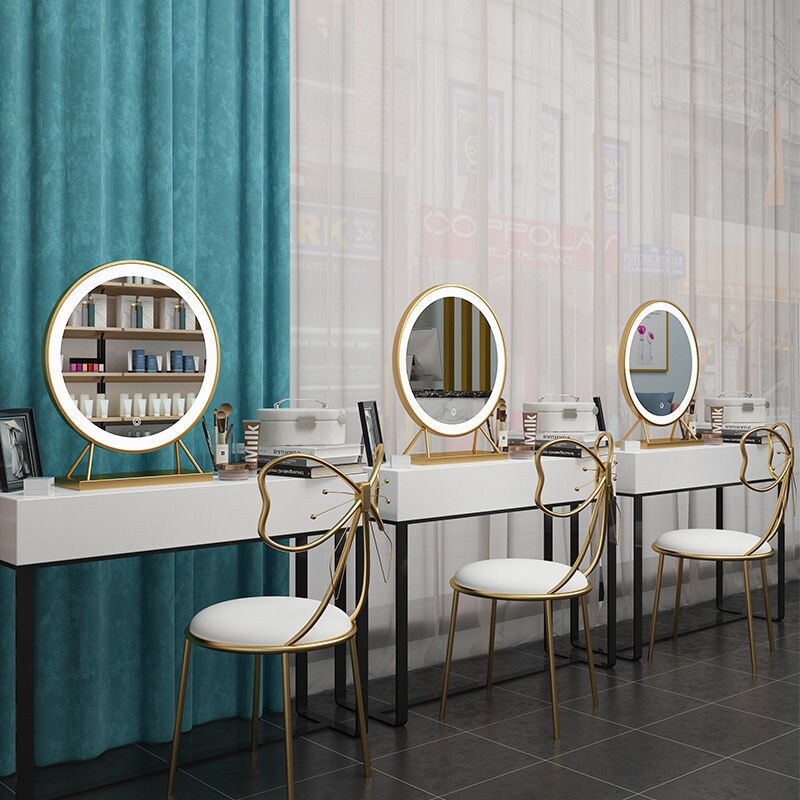Gambar Dressing table makeup mirror home led with lamp desktop desktop student light luxury ins wind large bedroom large round mirror