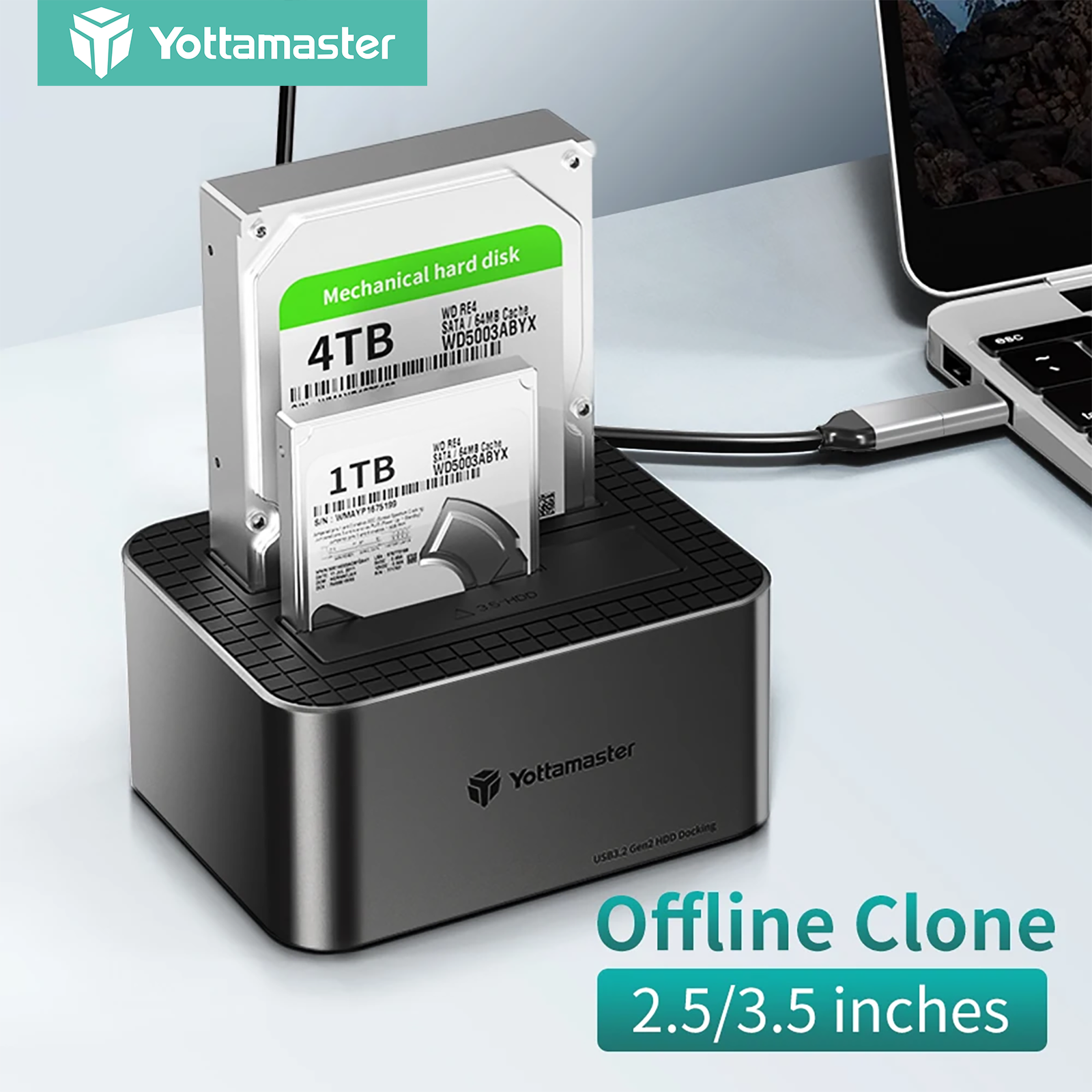Yottamaster Dual Bay Hard Drive Docking Station Offline Clone 2.5 3.5 inch HDD SSD to SATA 3.0 Hard Drive Enclosure Disk Clone Housing Box for 2.5 & 3.5 inch SATA HDD SSD ราคา 2,805 บาท*ส่งฟรี