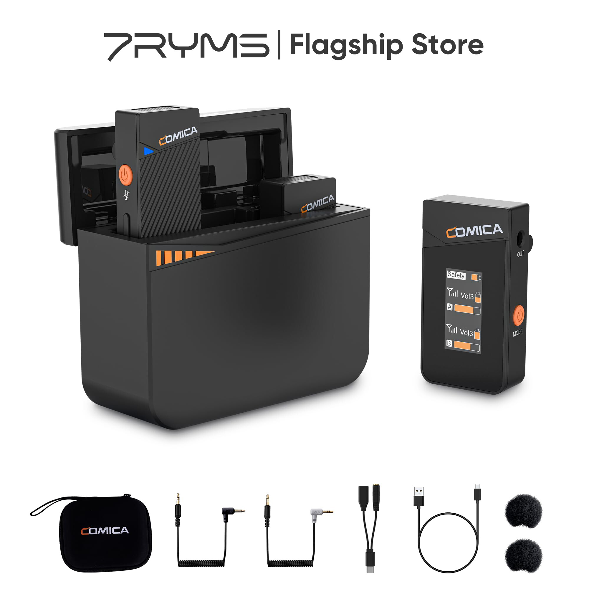 Comica Vimo C 2.4G Mini Wireless Lavalier Microphone with Charging Case,Wireless Lapel Mic for Samsung iPhone 15 Android Huawei Mate60 DSLR Cameras Laptop PC with Monitoring,Safety Mode ,for Vloging,Live streaming