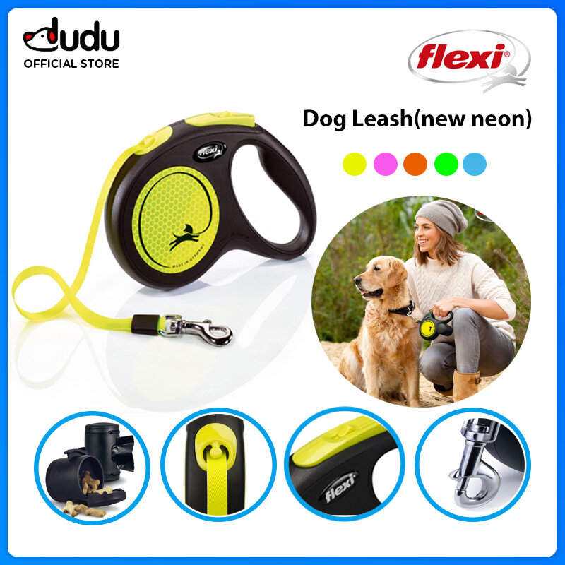 FLEXI 3m/5m New Neon Durable Leash Automatic Dog Leash Ergonomic Durable and Tangle Free Pet Walking Leash for Dogs ราคา 1,193 บาท*ส่งฟรี