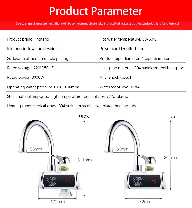 Electric Digital Display Instant Hot Water Tap, Tankless Electric ...