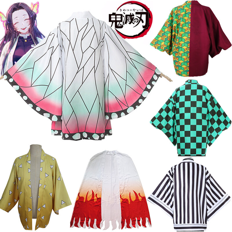 Anime Demon Slayer Cosplay Costume Kimetsu No Yaiba Kochou Shinobu Kimono Coat Kamado Tanjirou Shirt Cardigan