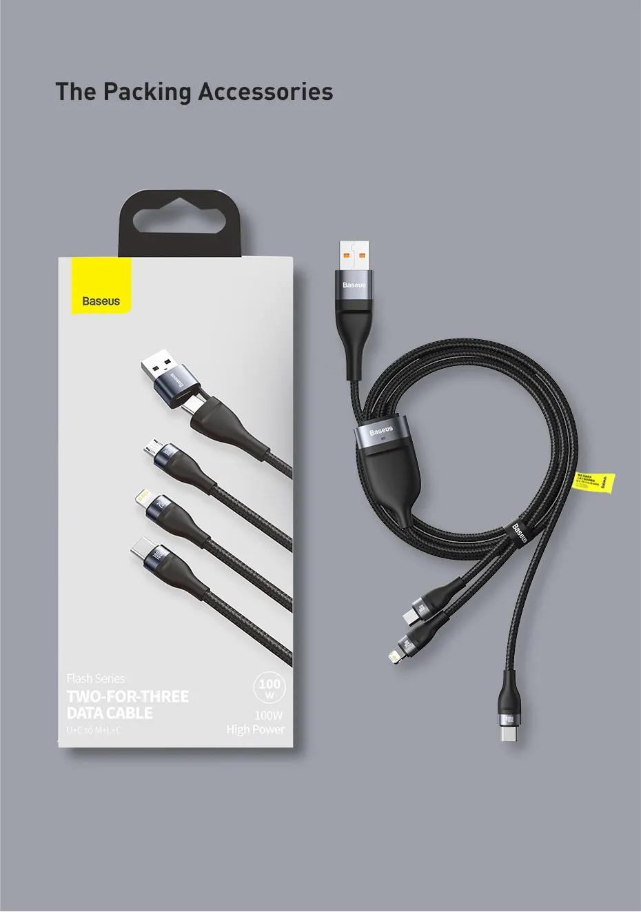 Baseus Flash Series Two for three Fast Charging Data Cable 100W 14